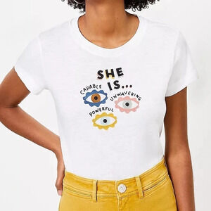 NWT LOFT Ciara LeRoy x BCRF “She Is…” Embroidered Tee